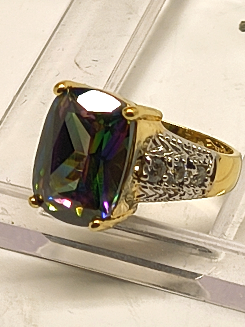 Mystic CZ 925 Sterling Silver Gold Vermeil Cocktail Ring Size 7